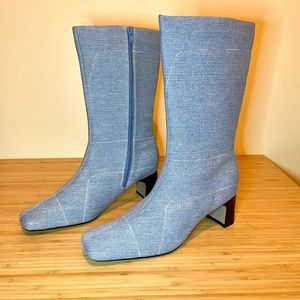 Bijou Light Blue Mid Calf Denim Heeled Boots Size 8.5 Like New!
